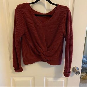 Cranberry Knotted Crop Sweater